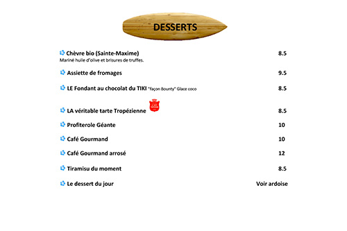 Carte des desserts